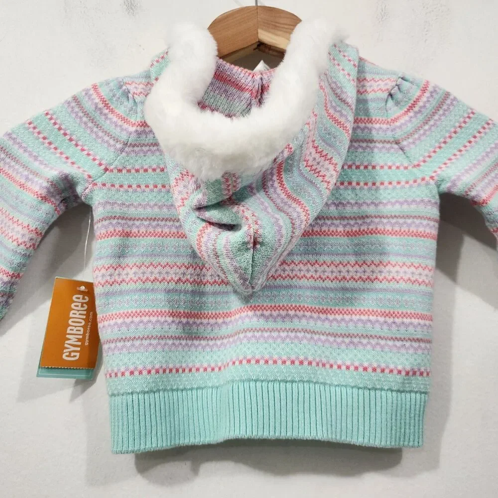 Gymboree Girls Fair Isle Hoodie Cardigan Sweater Iced Mint Baby Girls 2T Toddler